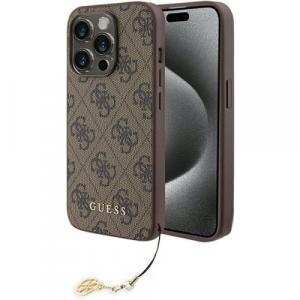 OUTLET: Etui Guess 4G Charms Collection do iPhone 15 Pro, brązowe