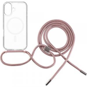 Etui FIXED MagPure Neck do MagSafe do iPhone 16 Plus, przezroczyste z różową smyczką