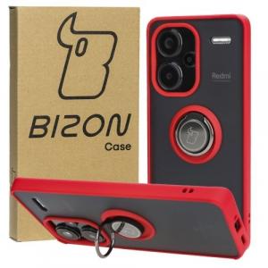 Etui z uchwytem na palec Bizon Case Hybrid Ring do Xiaomi Redmi Note 13 Pro+ 5G, przydymione z czerwoną ramką