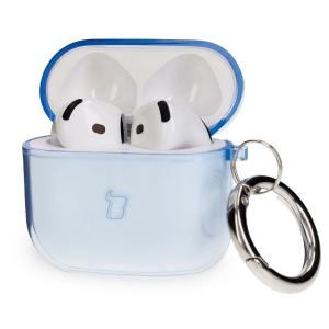 Elastyczne etui z karabińczykiem Bizon Case Headphone Clear do AirPods 4, przeźroczysto-niebieskie