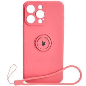 Etui Bizon Case Silicone Ring Sq do Apple iPhone 15 Pro Max, brudny róż