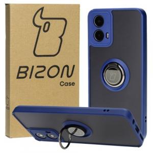 Etui z uchwytem na palec Bizon Case Hybrid Ring do Motorola Moto G34 5G, przydymione z granatową ramką