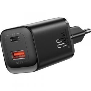 Szybka ładowarka sieciowa Joyroom JR-TCF08EU, USB-C/USB-A 30W PD 3.0/QC 3.0, czarna