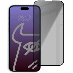 Prywatyzujące szkło hartowane Bizon Glass Edge Shadow do iPhone 15 Pro, przyciemniane z czarną ramką