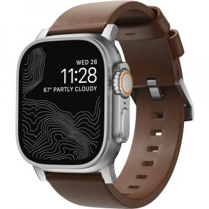 Pasek skórzany Nomad Modern Band do Apple Watch 49/46/45/44 mm, brązowo-srebrny