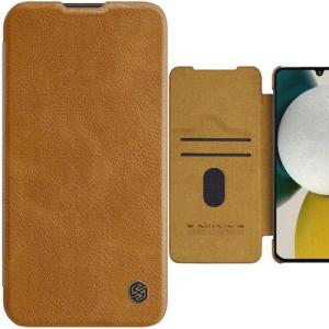 Etui z klapką i ochroną na aparat Nillkin Qin Leather Pro Case do Galaxy A54 5G, brązowe