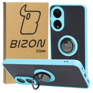 Etui z uchwytem na palec Bizon Case Hybrid Ring do Oppo A78 4G, przydymione z jasnoniebieską ramką