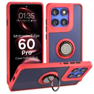 Etui z uchwytem na palec Bizon Case Hybrid Ring do Motorola Edge 60 Pro, przydymione z czerwoną ramką