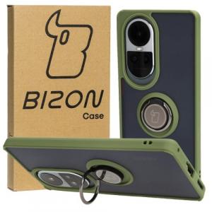 Etui z uchwytem na palec Bizon Case Hybrid Ring do Oppo Reno10 / 10 Pro, przydymione z zieloną ramką