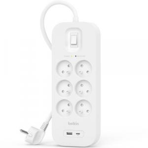 Listwa antyprzepięciowa do 650J Belkin SRB002CA2M, 6x AC EU, 1x USB-C PD, 1x USB-A, biała