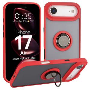 Etui z uchwytem na palec Bizon Case Hybrid Ring do iPhone 17 Air, przydymione z czerwoną ramką