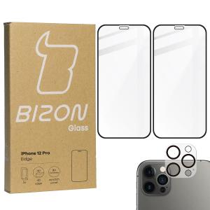2x Szkło + szybka na aparat Bizon Edge Pack, iPhone 12 Pro, czarne