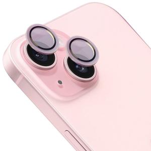 Szkło hartowane na aparat Bizon Glass Snap Lens do iPhone 15/15 Plus, 1 zestaw, jasnoróżowa ramka