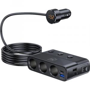 Ładowarka samochodowa z rozgałęźnikiem 3mk Car Power Splitter 120W, 1x USB-C PD / 3x USB-A / 3x gniazdo 12-24V, czarna