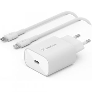 Ładowarka sieciowa Belkin Boost Wall USB-C PD 3.0 PPS 25W + kabel Lightning 1m, biała