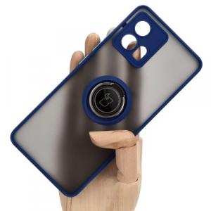 Etui z uchwytem na palec Bizon Case Hybrid Ring do Motorola Edge 30 Fusion, przydymione z granatową ramką