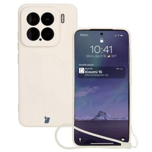 Silikonowe etui z pierścieniem magnetycznym Bizon Case Silicone Magnetic Sq do Xiaomi 15, beżowe