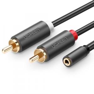 Kabel audio Ugreen 3,5mm mini jack (typ żeński) - 2RCA, 25cm, szary