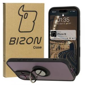 Etui z uchwytem na palec Bizon Case Hybrid Ring do iPhone 16, przydymione z czarną ramką