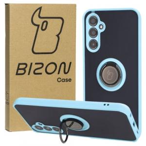 Etui z uchwytem na palec Bizon Case Hybrid Ring do Galaxy M34 5G, przydymione z jasnoniebieską ramką