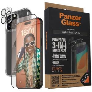 Zestaw PanzerGlass 3-in-1 Protection: etui, szkło hartowane i osłona na obiektyw do iPhone 15 Pro Max, przezroczyste