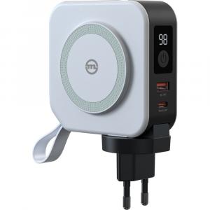 Powerbank indukcyjny Mobile Origin Travel Charger MagSafe, Qi, 10000mAh 15W z kablami USB-C i Lightning, biały