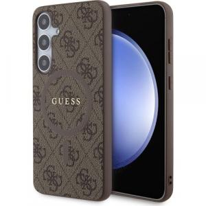 Etui Guess Hardcase 4G Leather Metal Logo MagSafe do Galaxy S24 Plus, brązowe