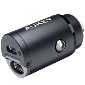 Ładowarka samochodowa Aukey Enduro Nano CC 30W, 2x USB-C, PD, QC, czarna