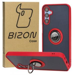 Etui z uchwytem na palec Bizon Case Hybrid Ring do Galaxy M15 5G, przydymione z czerwoną ramką