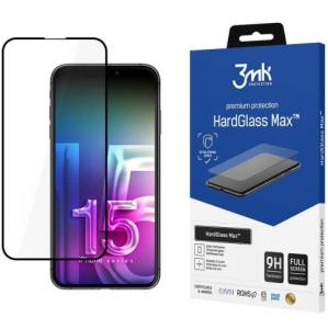 Szkło hartowane 3mk HardGlass Max do iPhone 15, czarna ramka