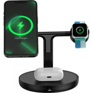 OUTLET: Ładowarka indukcyjna 3w1 Baseus Swan MagSafe, 15W + kabel, czarna
