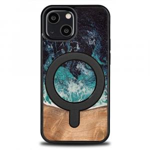 Drewniane etui do iPhone 13 Mini, Bewood Unique Dream Island do MagSafe, niebiesko-brązowe
