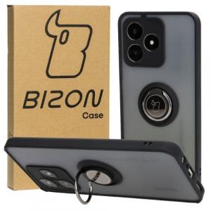 Etui z uchwytem na palec Bizon Case Hybrid Ring do Realme C53 / C51 / Note 50, przydymione z czarną ramką