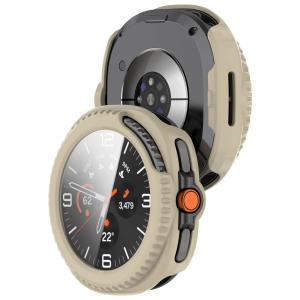 Etui ze szkłem do zegarka Bizon Case+Glass Watch do Galaxy Watch 8 Classic 46 mm, beżowe