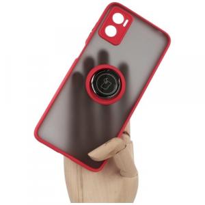 Etui z uchwytem na palec Bizon Case Hybrid Ring do Motorola Moto E22 / E22i, przydymione z czerwoną ramką