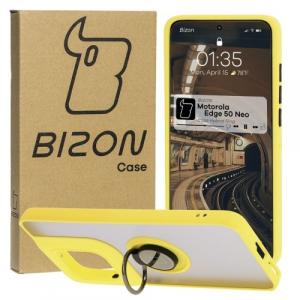 Etui z uchwytem na palec Bizon Case Hybrid Ring do Motorola Edge 50 Neo, przydymione z żółtą ramką