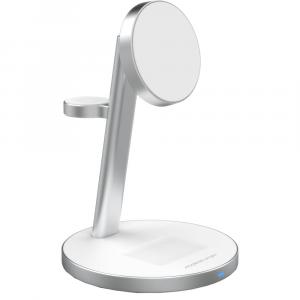 Ładowarka indukcyjna Mobile Origin Qi2 PowerStand 3in1 25W do MagSafe + ładowarka sieciowa GaN 35W PD, srebrna