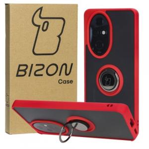 Etui z uchwytem na palec Bizon Case Hybrid Ring do Honor 200 Pro, przydymione z czerwoną ramką