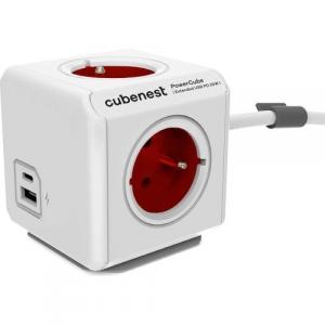 Listwa zasilająca/ przedłużacz Cubenest PowerCube Extended USB-A, USB-C, PD 20W wraz z 1,5 m przedłużaczem, czerwona