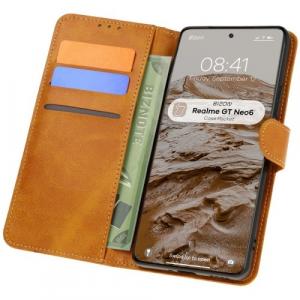 Etui z klapką Bizon Case Pocket do Realme GT 6 / 6T / Neo 6 / Neo 6 SE, brązowe