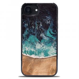 Drewniane etui do iPhone 16e, Bewood Unique Dream Island, niebiesko-brązowe