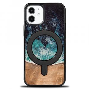 Drewniane etui do iPhone 12 Mini, Bewood Unique Dream Island do MagSafe, niebiesko-brązowe