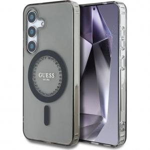 Etui Guess Rhinestones Printed do MagSafe do Galaxy S25, czarne