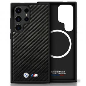 Etui BMW Leather Carbon Mag do Galaxy S25 Ultra, czarne