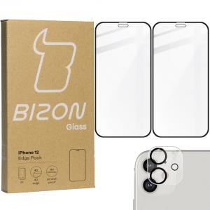 2x Szkło + szybka na aparat Bizon Edge Pack, iPhone 12, czarne