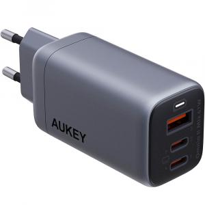 Ładowarka sieciowa GaN Aukey Omnia II Mix 67W, 2x USB-C, USB-A, PD, QC, szara