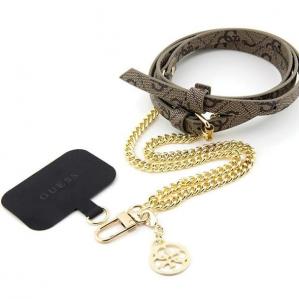 Smycz do telefonu Guess Universal Crossbody Strap / pasek, brązowy ze złotym łańcuszkiem