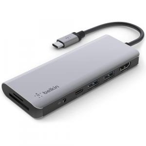 Stacja, hub Belkin Connect USB-C 7-in-1 Multiport Adapter 100W, szara