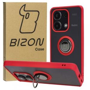 Etui z uchwytem na palec Bizon Case Hybrid Ring do Xiaomi Redmi Note 13 4G, przydymione z czerwoną ramką