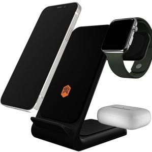 OUTLET: Ładowarka indukcyjna STM Chargetree 3w1 Qi dla Apple Watch / Airpods / iPhone / Smartfony z Qi, czarna